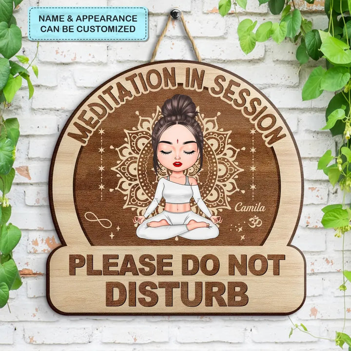 Personalized Custom Door Sign - Home Decor Gift For Yoga Lover - Meditation In Session Do Not Disturb