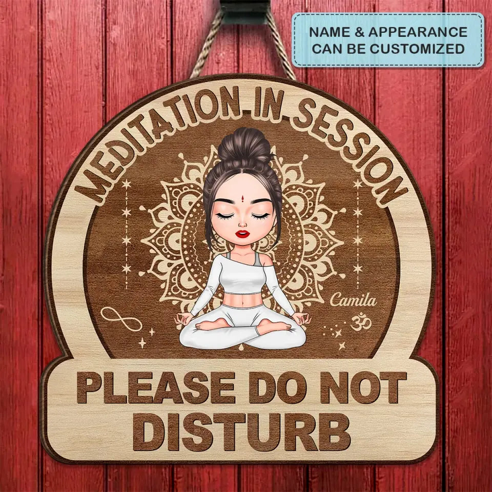Personalized Custom Door Sign - Home Decor Gift For Yoga Lover - Meditation In Session Do Not Disturb