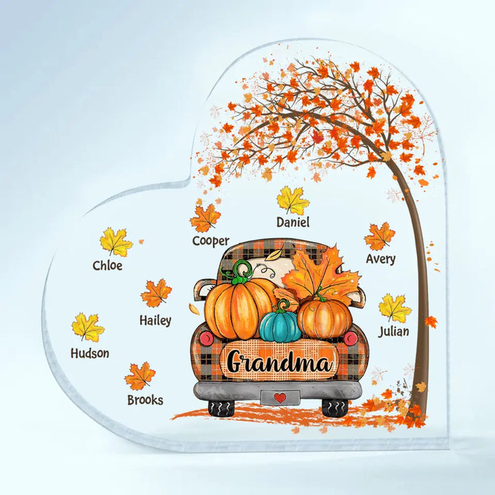 Personalized Custom Heart-shaped Acrylic Plaque - Mother's Day Gift For Mom, Grandma - Truck Fall