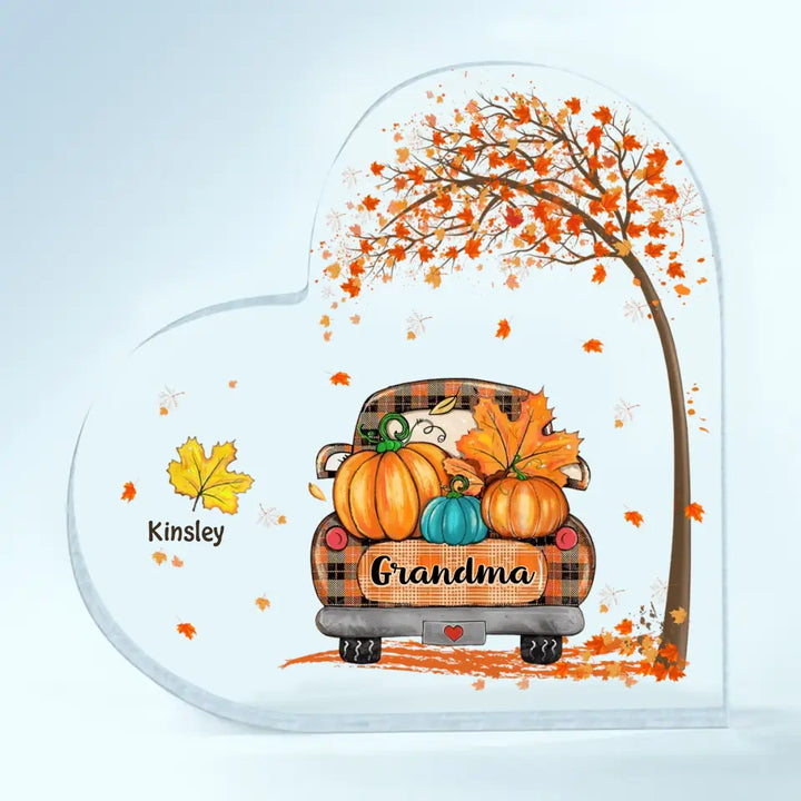 Personalized Custom Heart-shaped Acrylic Plaque - Mother's Day Gift For Mom, Grandma - Truck Fall
