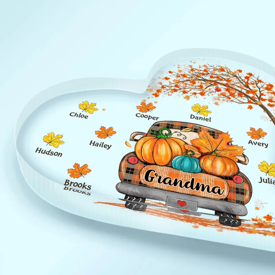 Personalized Custom Heart-shaped Acrylic Plaque - Mother's Day Gift For Mom, Grandma - Truck Fall