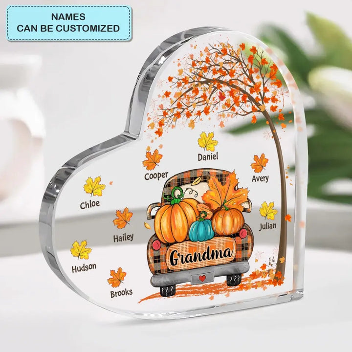 Personalized Custom Heart-shaped Acrylic Plaque - Mother's Day Gift For Mom, Grandma - Truck Fall