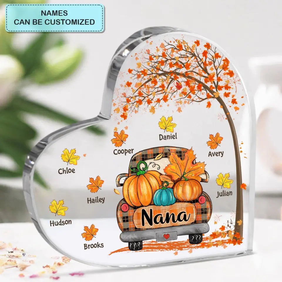 Personalized Custom Heart-shaped Acrylic Plaque - Mother's Day Gift For Mom, Grandma - Truck Fall