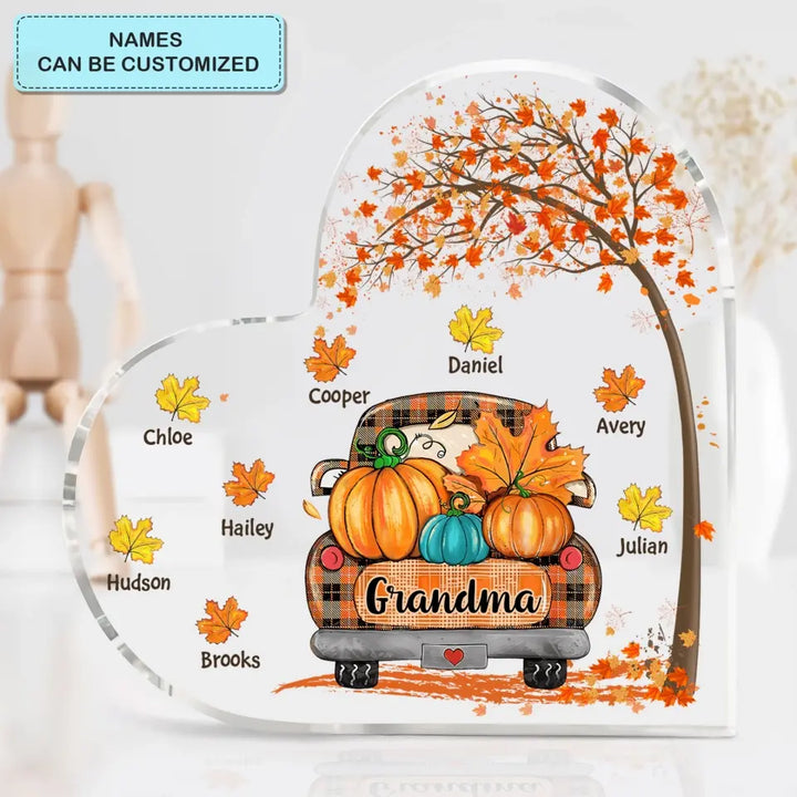 Personalized Custom Heart-shaped Acrylic Plaque - Mother's Day Gift For Mom, Grandma - Truck Fall