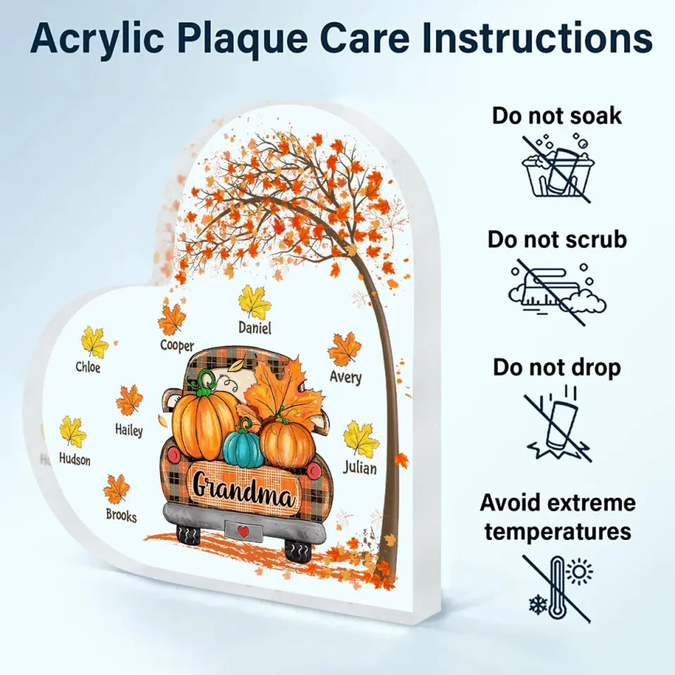 Personalized Custom Heart-shaped Acrylic Plaque - Mother's Day Gift For Mom, Grandma - Truck Fall