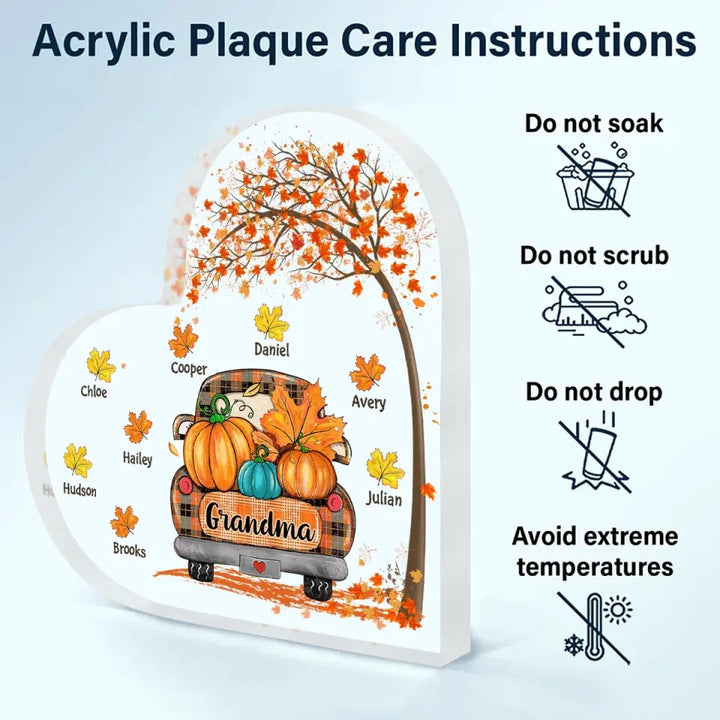 Personalized Custom Heart-shaped Acrylic Plaque - Mother's Day Gift For Mom, Grandma - Truck Fall