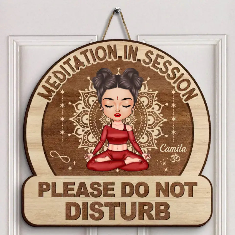 Personalized Custom Door Sign - Home Decor Gift For Yoga Lover - Meditation In Session Do Not Disturb