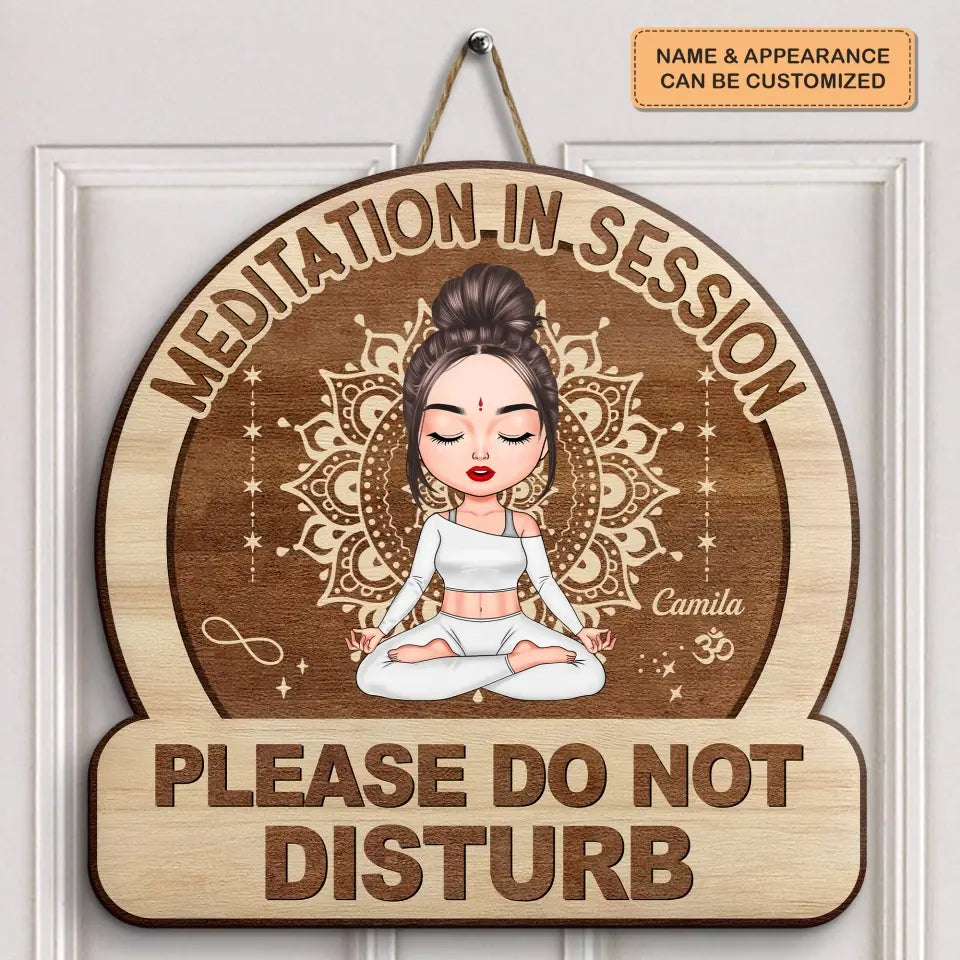Personalized Custom Door Sign - Home Decor Gift For Yoga Lover - Meditation In Session Do Not Disturb
