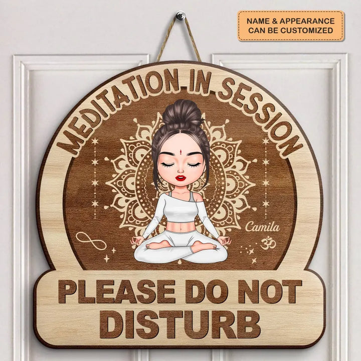 Personalized Custom Door Sign - Home Decor Gift For Yoga Lover - Meditation In Session Do Not Disturb