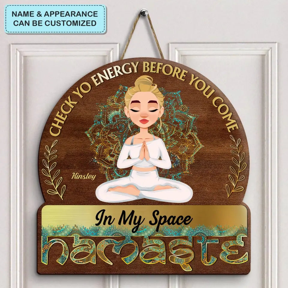 Personalized Custom Door Sign - Home Decor Gift For Yoga Lover - Namaste