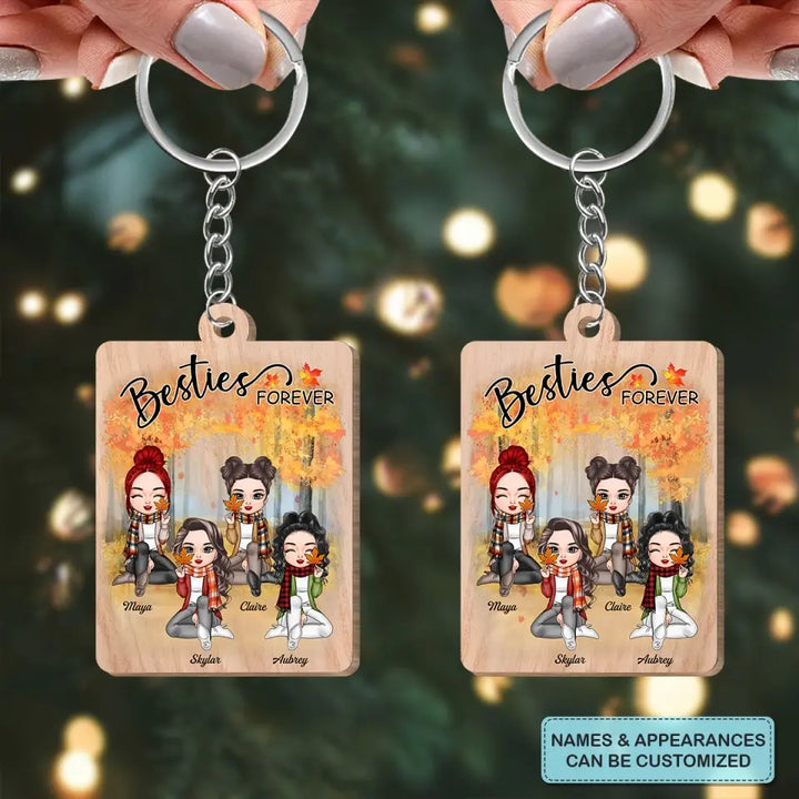 Personalized Custom Wooden Keychain - Birthday Gift For Besties - Autumn Besties