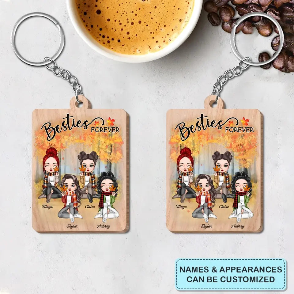 Personalized Custom Wooden Keychain - Birthday Gift For Besties - Autumn Besties