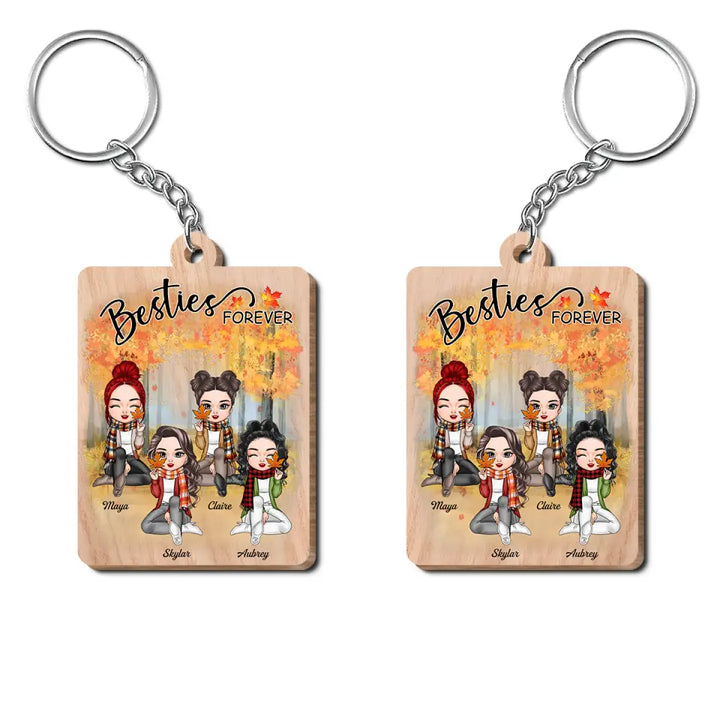 Personalized Custom Wooden Keychain - Birthday Gift For Besties - Autumn Besties