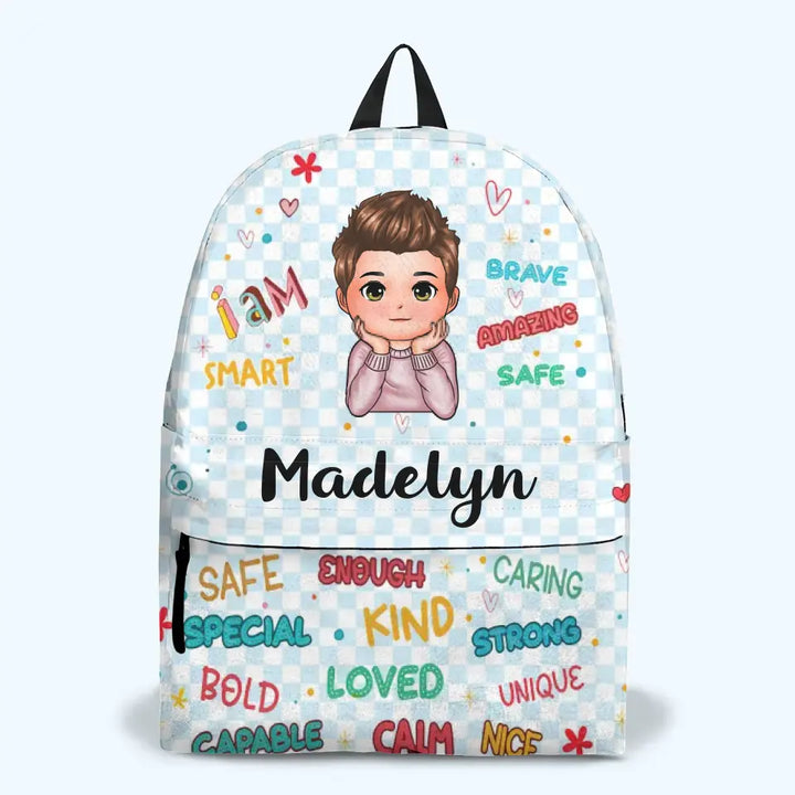 Personalized Custom Backpack - Back To School Gift For Kindergarten, Pre-K, 1st Grade, 2nd Grade, 3rd Grade, 4th Grade, 5th Grade Kid - I Am Smart Brave