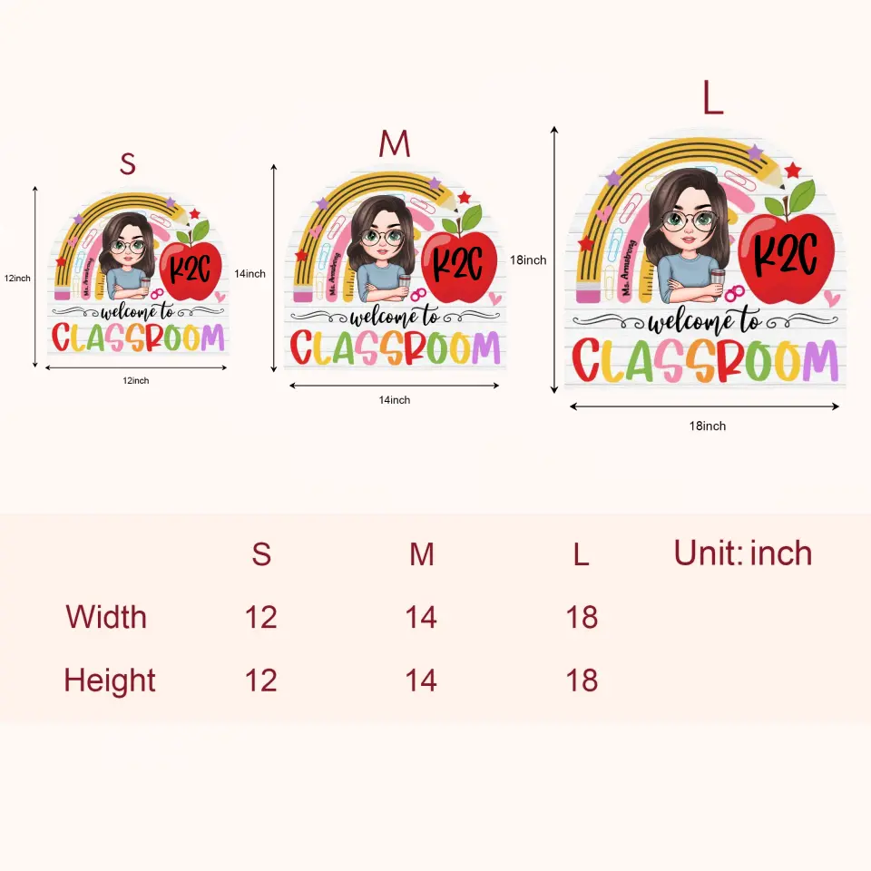 Personalized Custom Door Sign - Teacher's Day, Appreciation Gift For Teacher - Teacher Rainbow Apple Door Sign