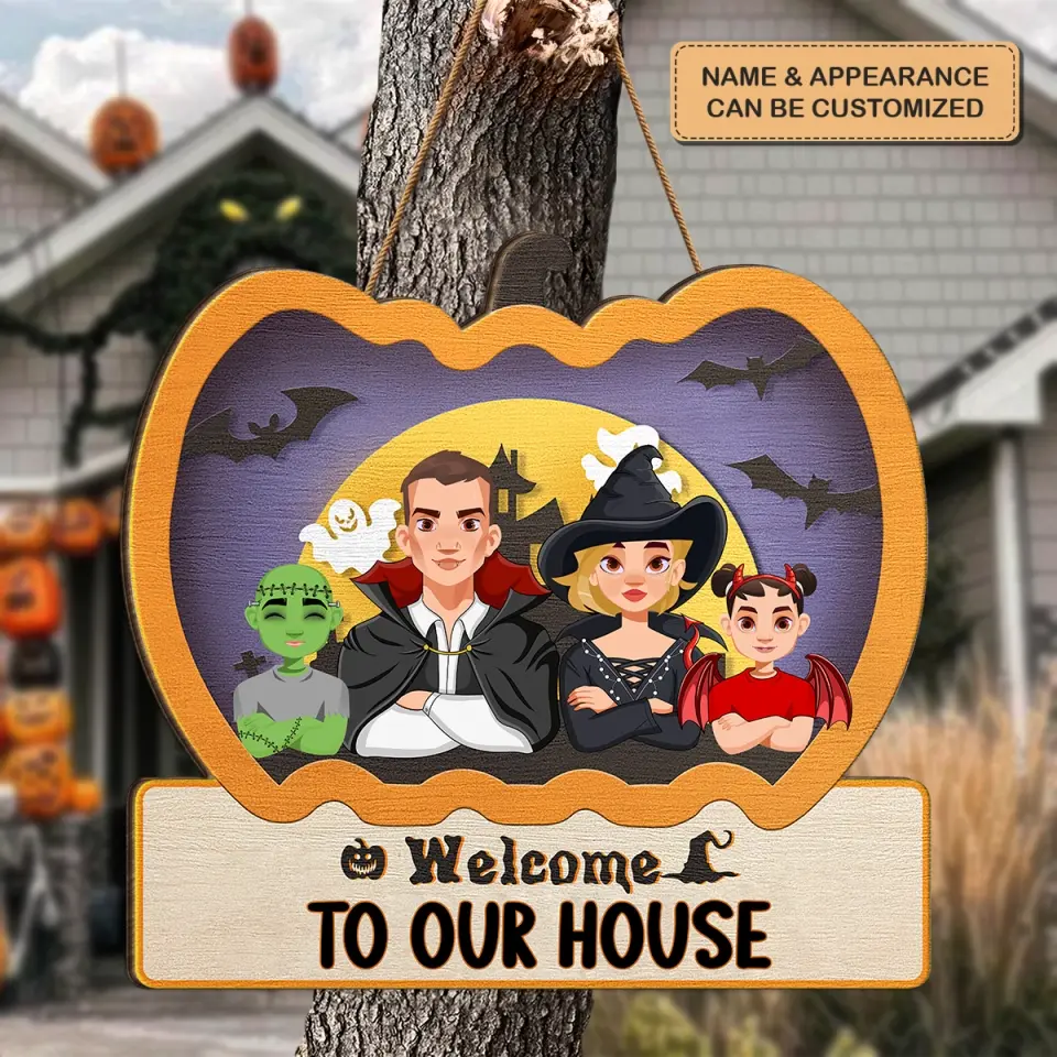 Welcome To Our House Halloween - Personalized Custom Door Sign - Halloween Gift For Mom, Dad, Family Member