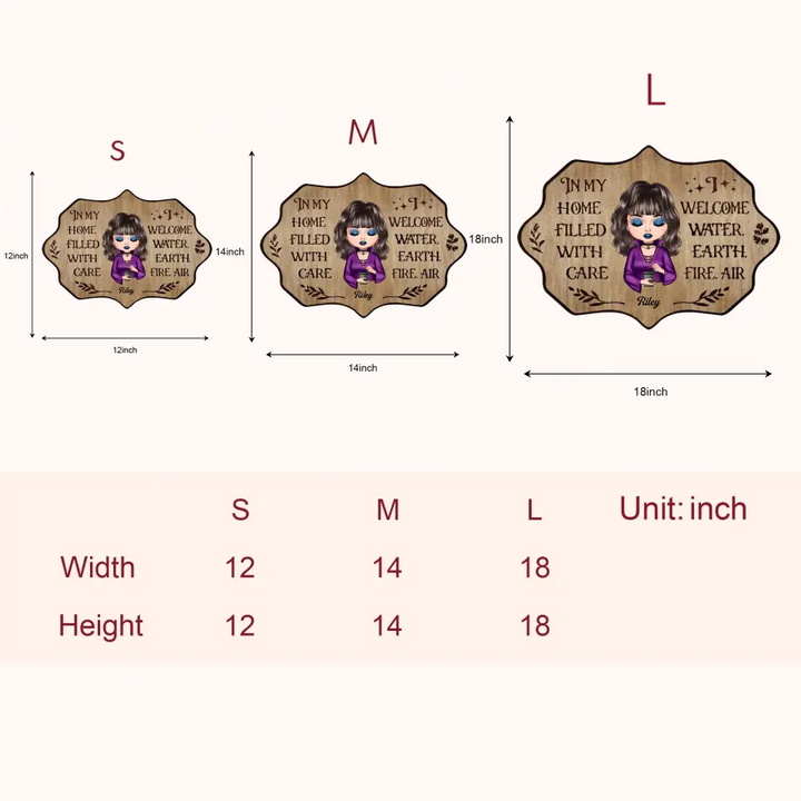 Personalized Custom Door Sign - Halloween Gift For Wiccan - I Welcome Water, Earth, Fire, Air