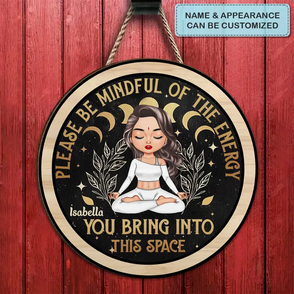 Personalized Custom Door Sign - Home Decor Gift For Yoga Lover - Check Ya Energy
