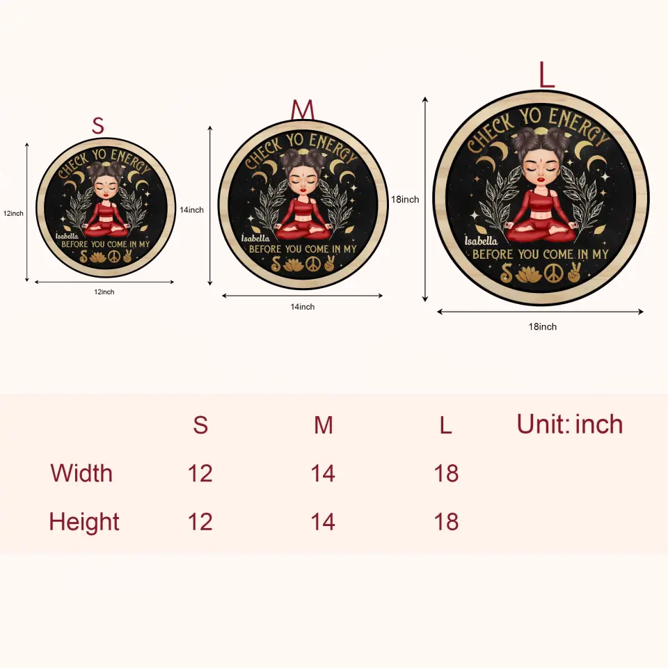 Personalized Custom Door Sign - Home Decor Gift For Yoga Lover - Check Ya Energy