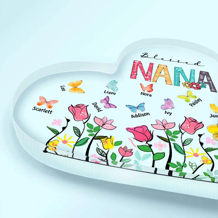 Personalized Custom Heart-shaped Acrylic Plaque - Mother's Day, Birthday Gift For Grandma - Blessed Grandma Butterfly