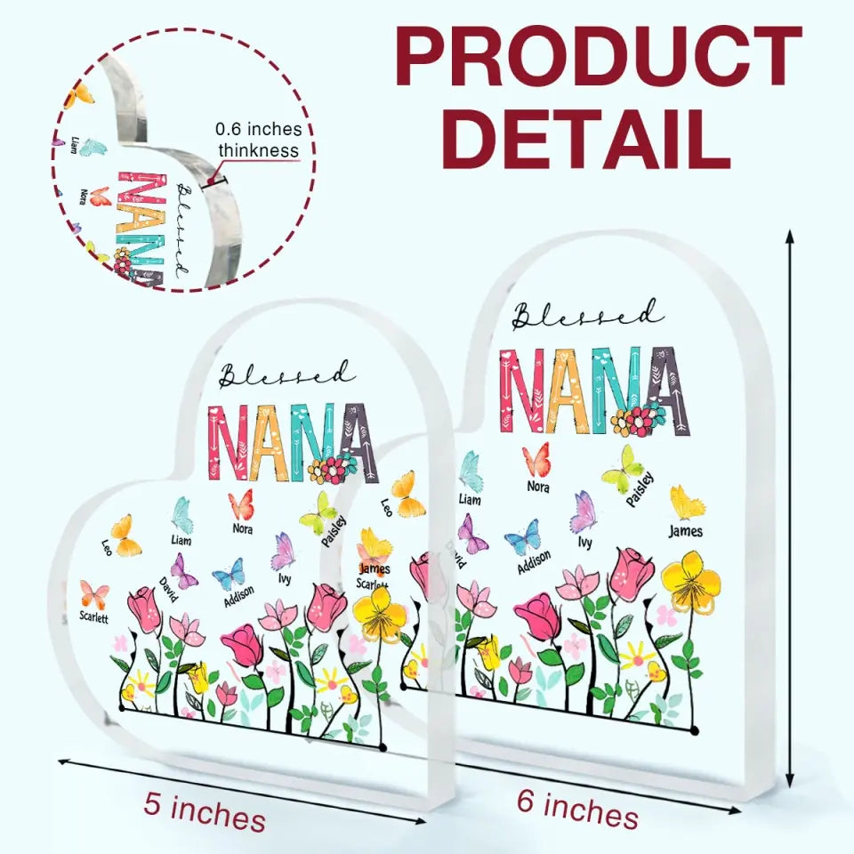 Personalized Custom Heart-shaped Acrylic Plaque - Mother's Day, Birthday Gift For Grandma - Blessed Grandma Butterfly