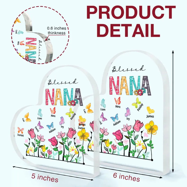 Personalized Custom Heart-shaped Acrylic Plaque - Mother's Day, Birthday Gift For Grandma - Blessed Grandma Butterfly