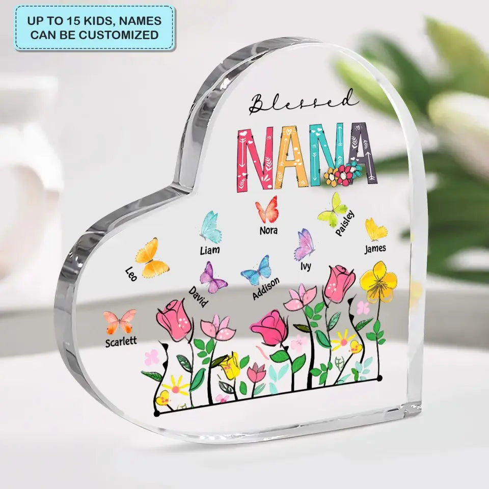 Personalized Custom Heart-shaped Acrylic Plaque - Mother's Day, Birthday Gift For Grandma - Blessed Grandma Butterfly