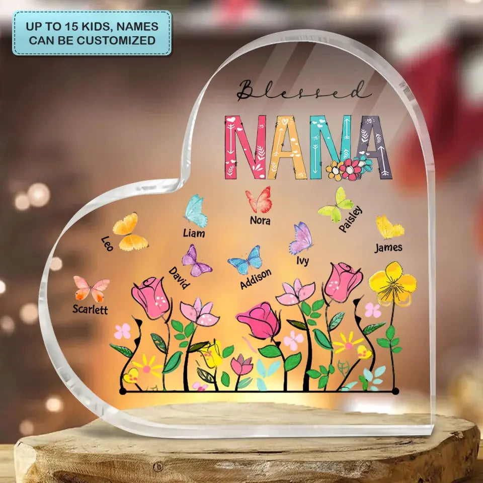 Personalized Custom Heart-shaped Acrylic Plaque - Mother's Day, Birthday Gift For Grandma - Blessed Grandma Butterfly
