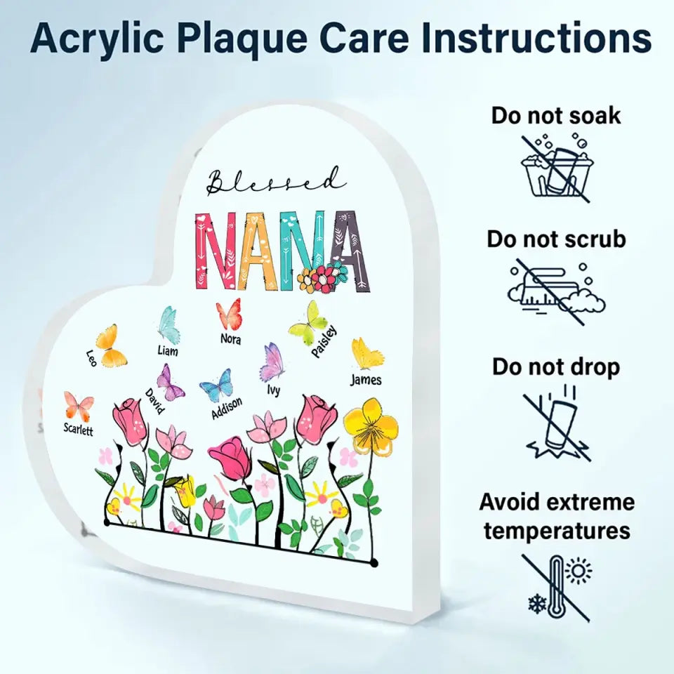 Personalized Custom Heart-shaped Acrylic Plaque - Mother's Day, Birthday Gift For Grandma - Blessed Grandma Butterfly