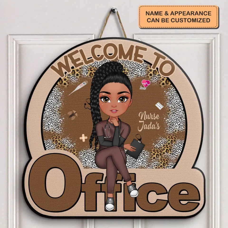 Personalized Custom Door Sign - Nurse's Day, Appreciation Gift For Nurse, Doctor - Welcome To My Office Leopard