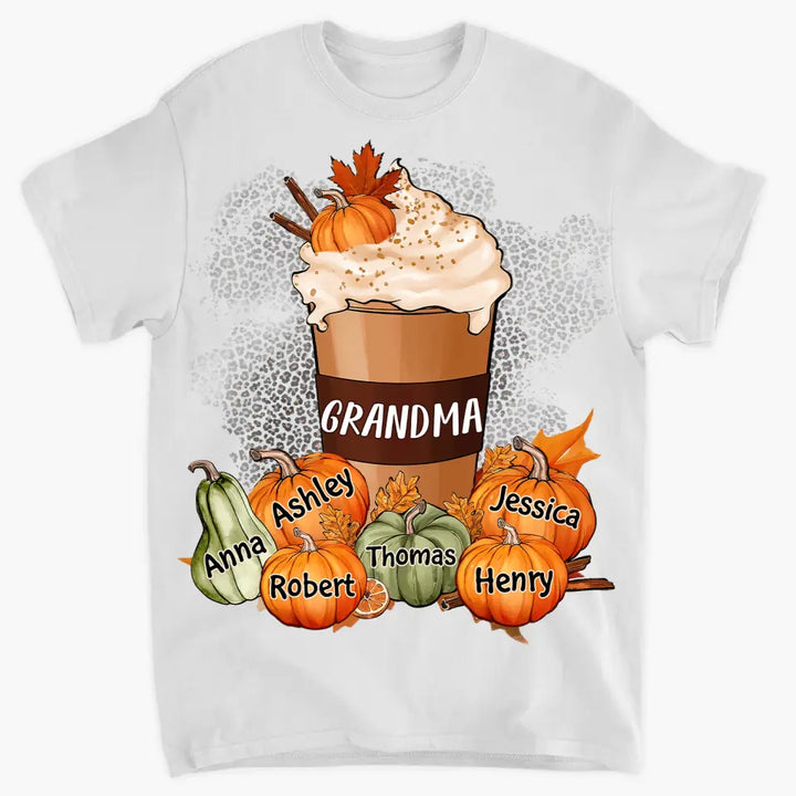 Personalized Custom T-shirt - Fall, Mother's Day Gift For Mom, Grandma - Grandma Mom Pumpkin Spice Latte Fall