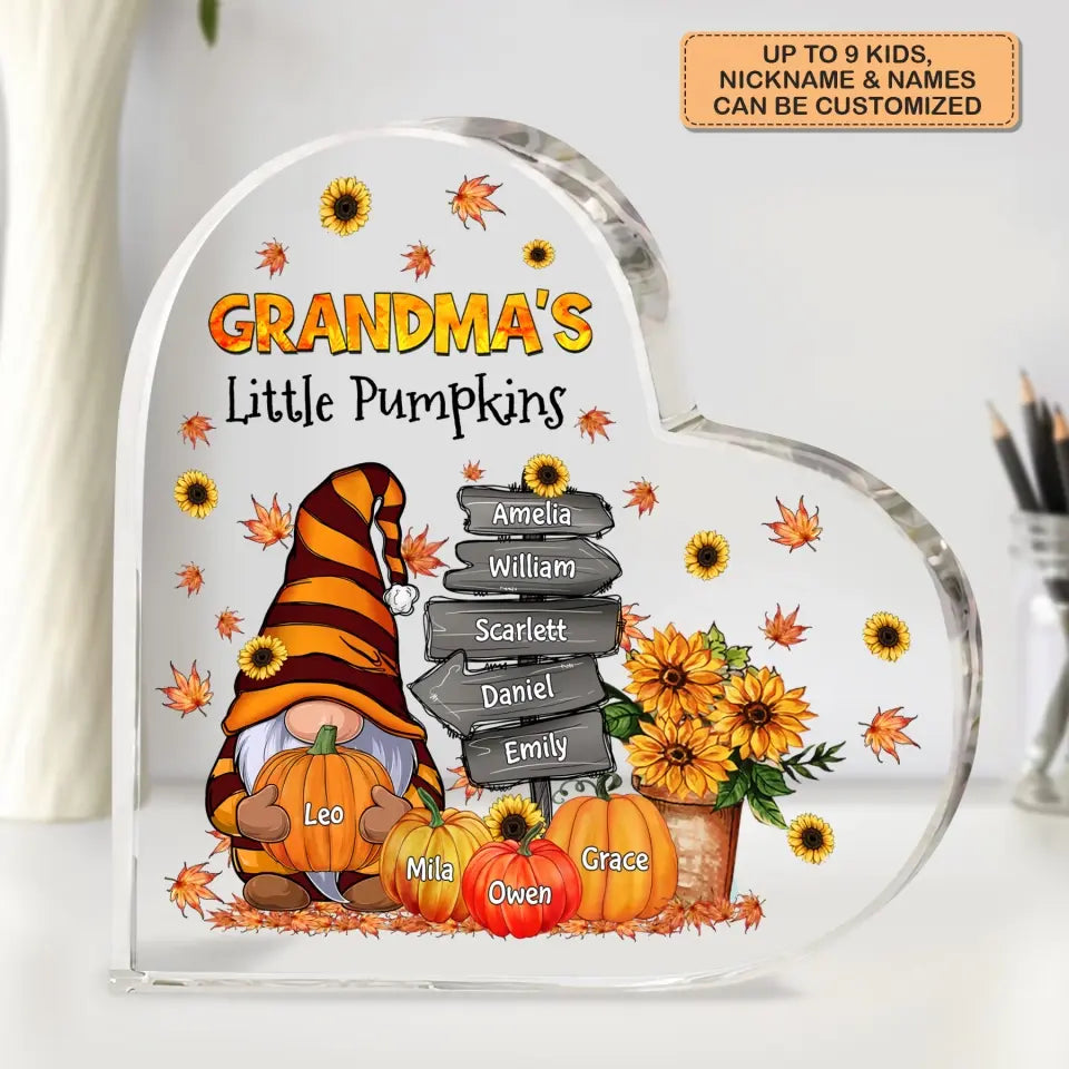Personalized Custom Heart-shaped Acrylic Plaque - Mother's Day, Birthday Gift For Grandma - Grandma's Little Pumpkins