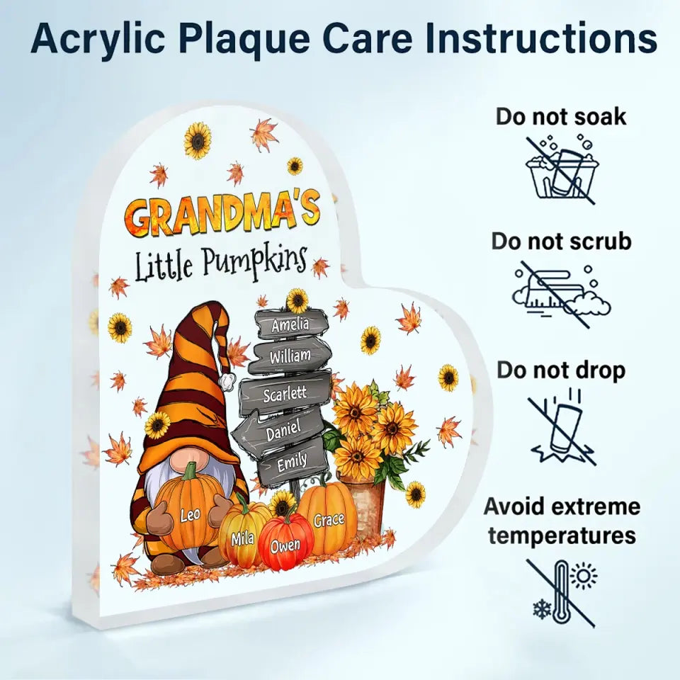 Personalized Custom Heart-shaped Acrylic Plaque - Mother's Day, Birthday Gift For Grandma - Grandma's Little Pumpkins