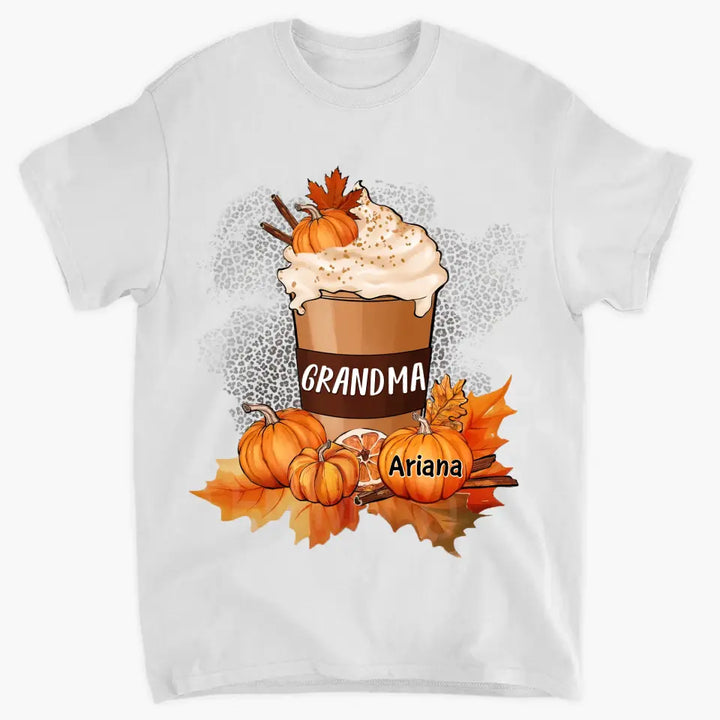 Personalized Custom T-shirt - Fall, Mother's Day Gift For Mom, Grandma - Grandma Mom Pumpkin Spice Latte Fall