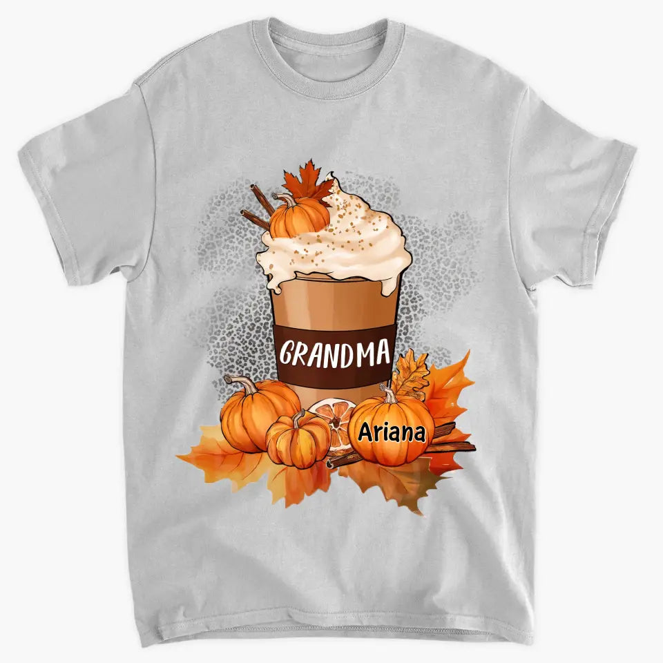 Personalized Custom T-shirt - Fall, Mother's Day Gift For Mom, Grandma - Grandma Mom Pumpkin Spice Latte Fall