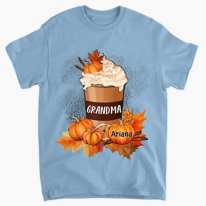 Personalized Custom T-shirt - Fall, Mother's Day Gift For Mom, Grandma - Grandma Mom Pumpkin Spice Latte Fall