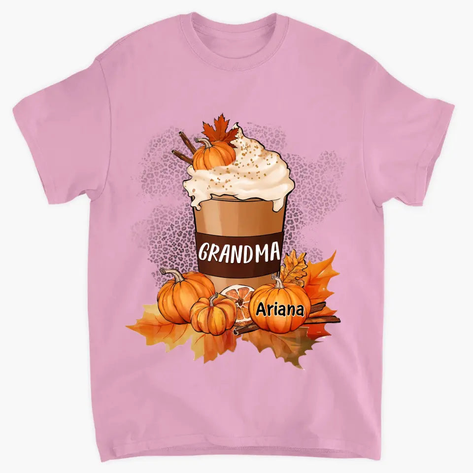 Personalized Custom T-shirt - Fall, Mother's Day Gift For Mom, Grandma - Grandma Mom Pumpkin Spice Latte Fall