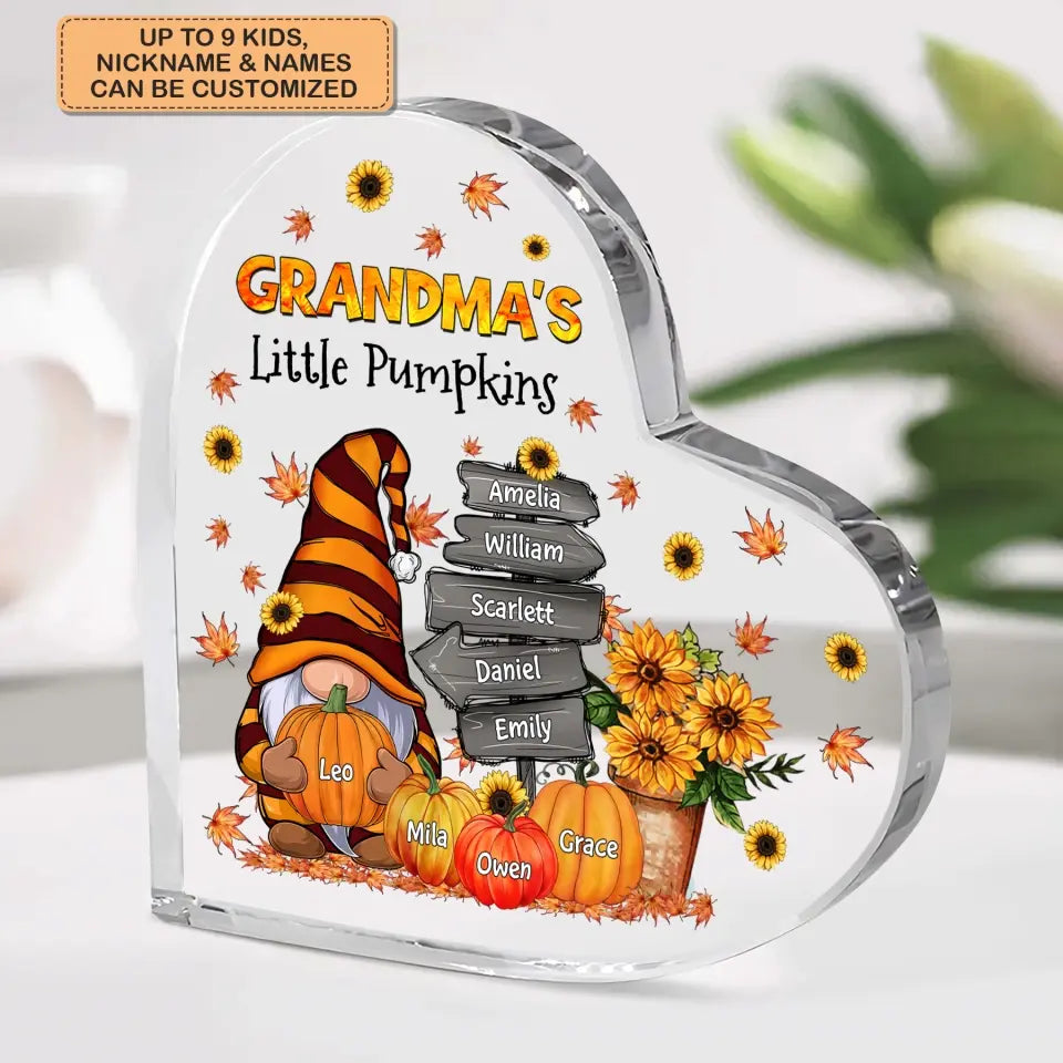 Personalized Custom Heart-shaped Acrylic Plaque - Mother's Day, Birthday Gift For Grandma - Grandma's Little Pumpkins