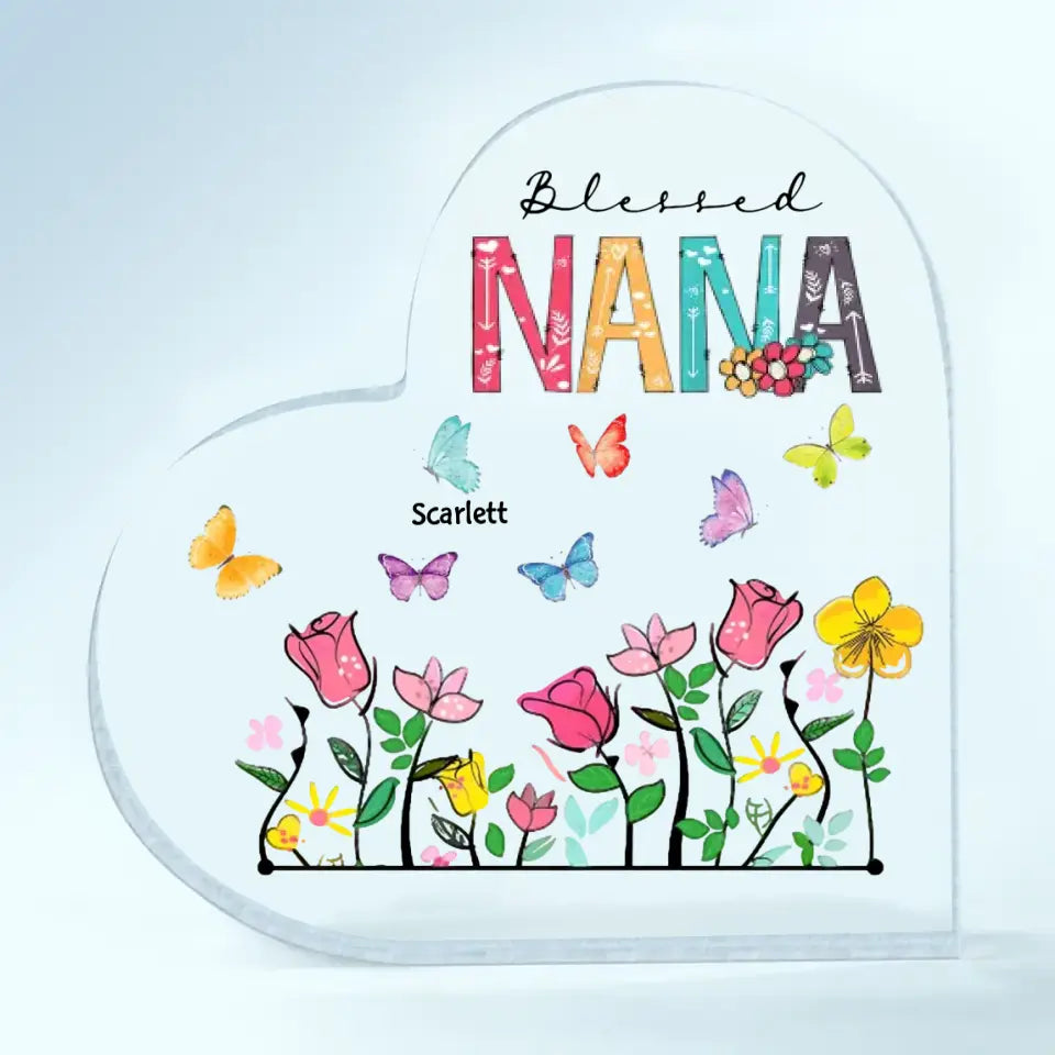 Personalized Custom Heart-shaped Acrylic Plaque - Mother's Day, Birthday Gift For Grandma - Blessed Grandma Butterfly