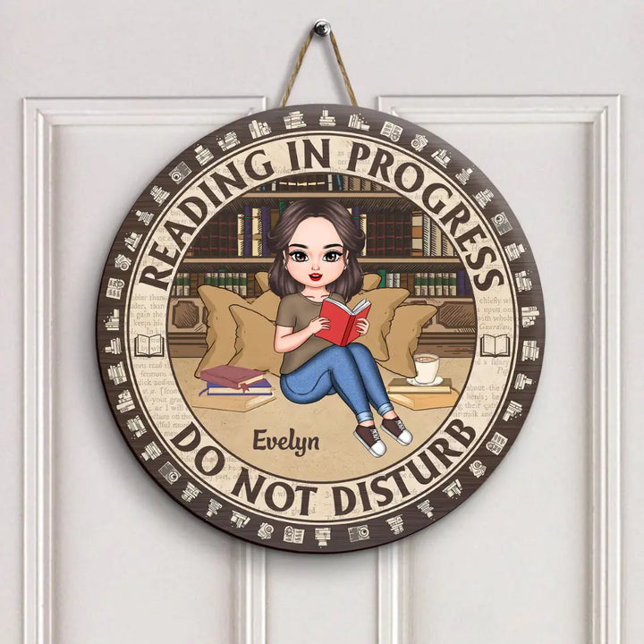 Personalized Custom Door Sign - Gift For Reading Lover - Reading In Progress Do Not Disturb