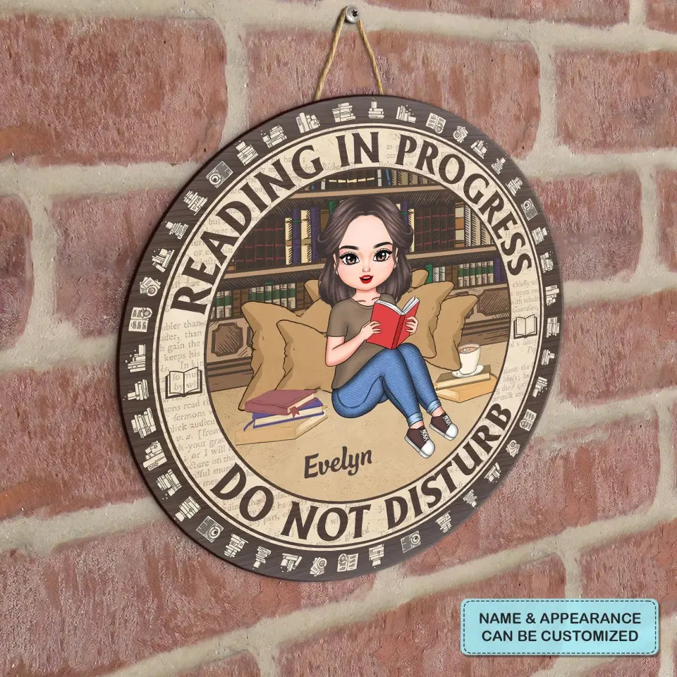 Personalized Custom Door Sign - Gift For Reading Lover - Reading In Progress Do Not Disturb