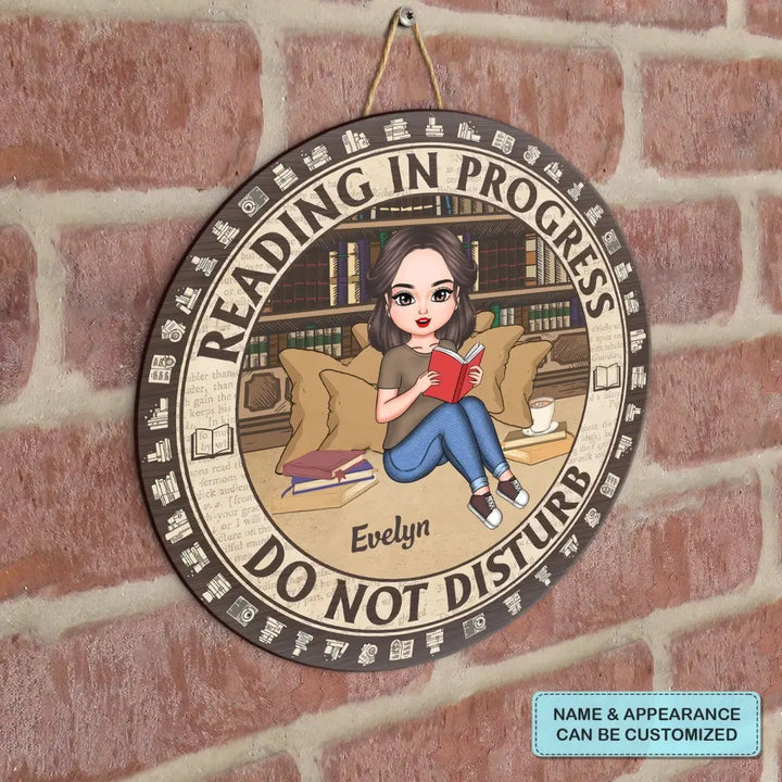 Personalized Custom Door Sign - Gift For Reading Lover - Reading In Progress Do Not Disturb