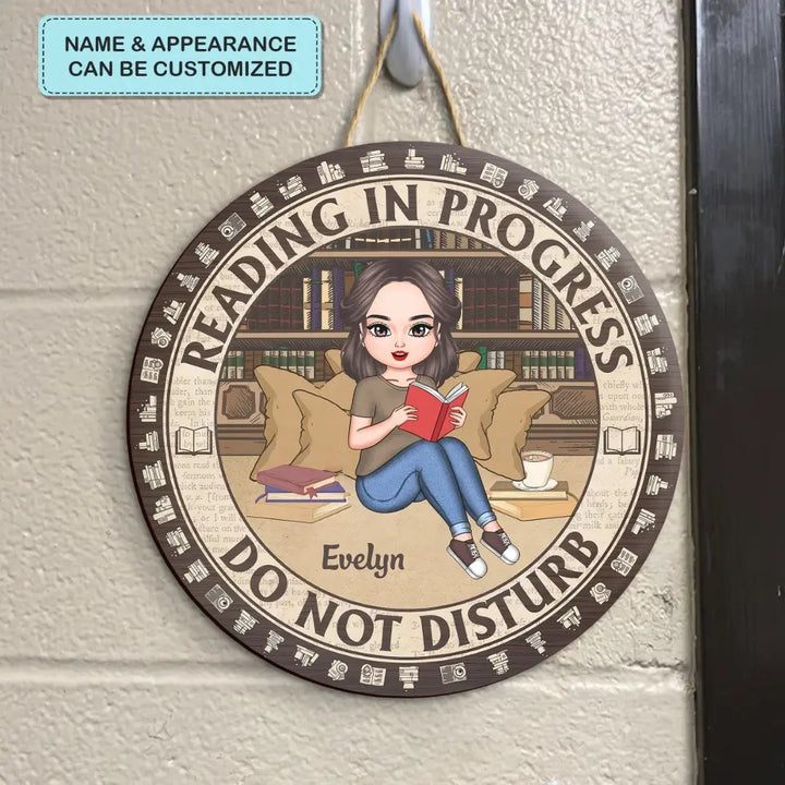 Personalized Custom Door Sign - Gift For Reading Lover - Reading In Progress Do Not Disturb