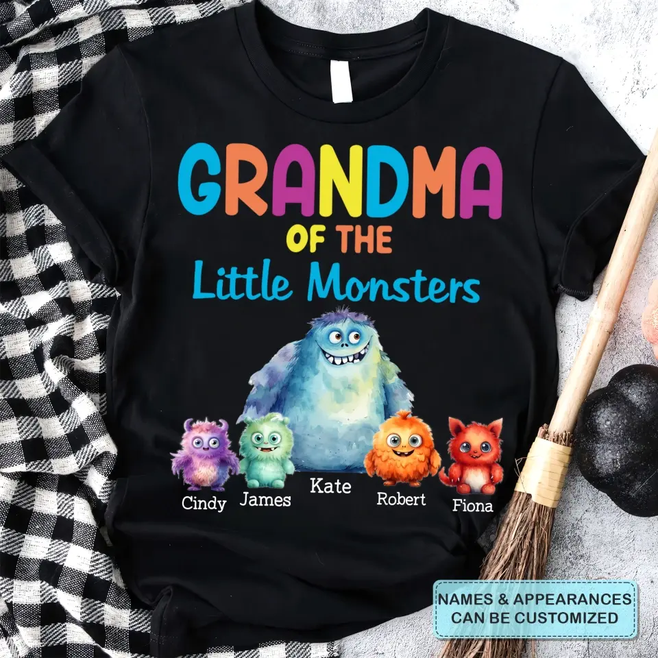 Personalized Custom T-shirt - Halloween Gift For Mom, Grandma, Dad, Grandpa - Grandma Of The Little Monster