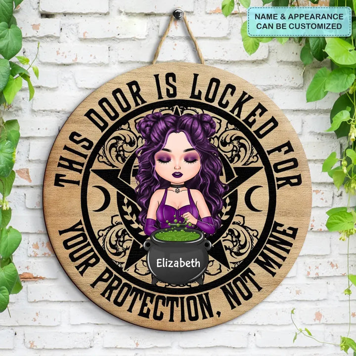 Personalized Custom Door Sign - Halloween, Welcoming Gift For Wiccan -This Door Is Locked For Your Protection Not Mine