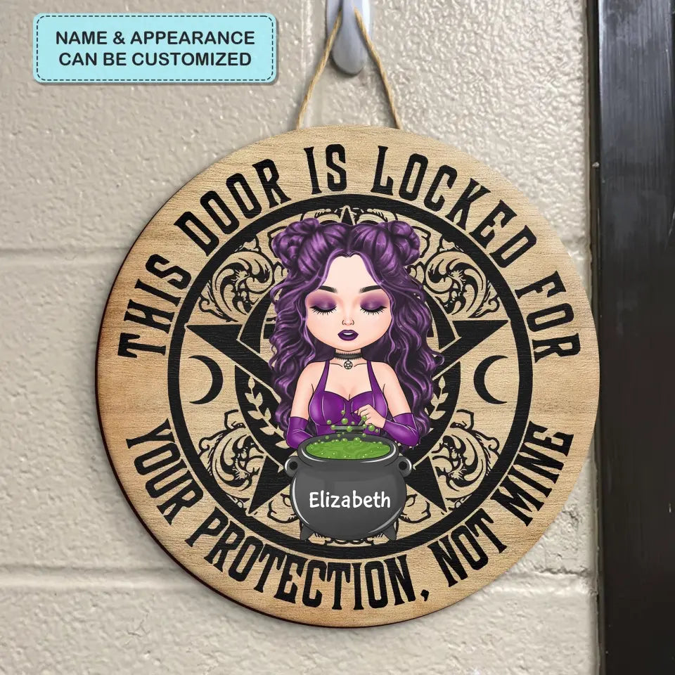 Personalized Custom Door Sign - Halloween, Welcoming Gift For Wiccan -This Door Is Locked For Your Protection Not Mine