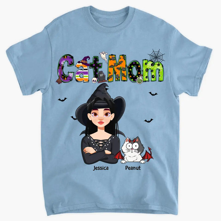 Personalized Custom T-shirt - Halloween Gift For Cat Mom, Cat Lover - Cat Mom Halloween V2