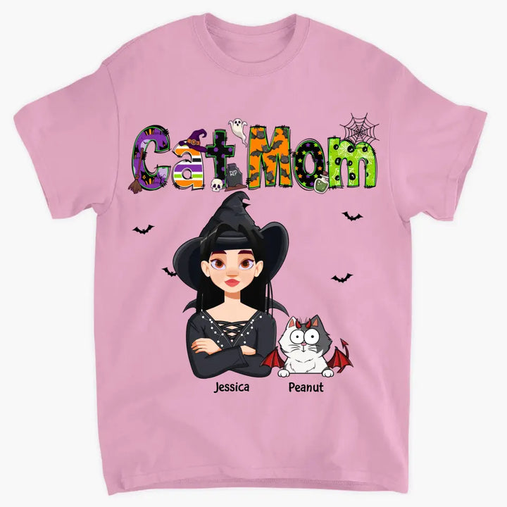 Personalized Custom T-shirt - Halloween Gift For Cat Mom, Cat Lover - Cat Mom Halloween V2