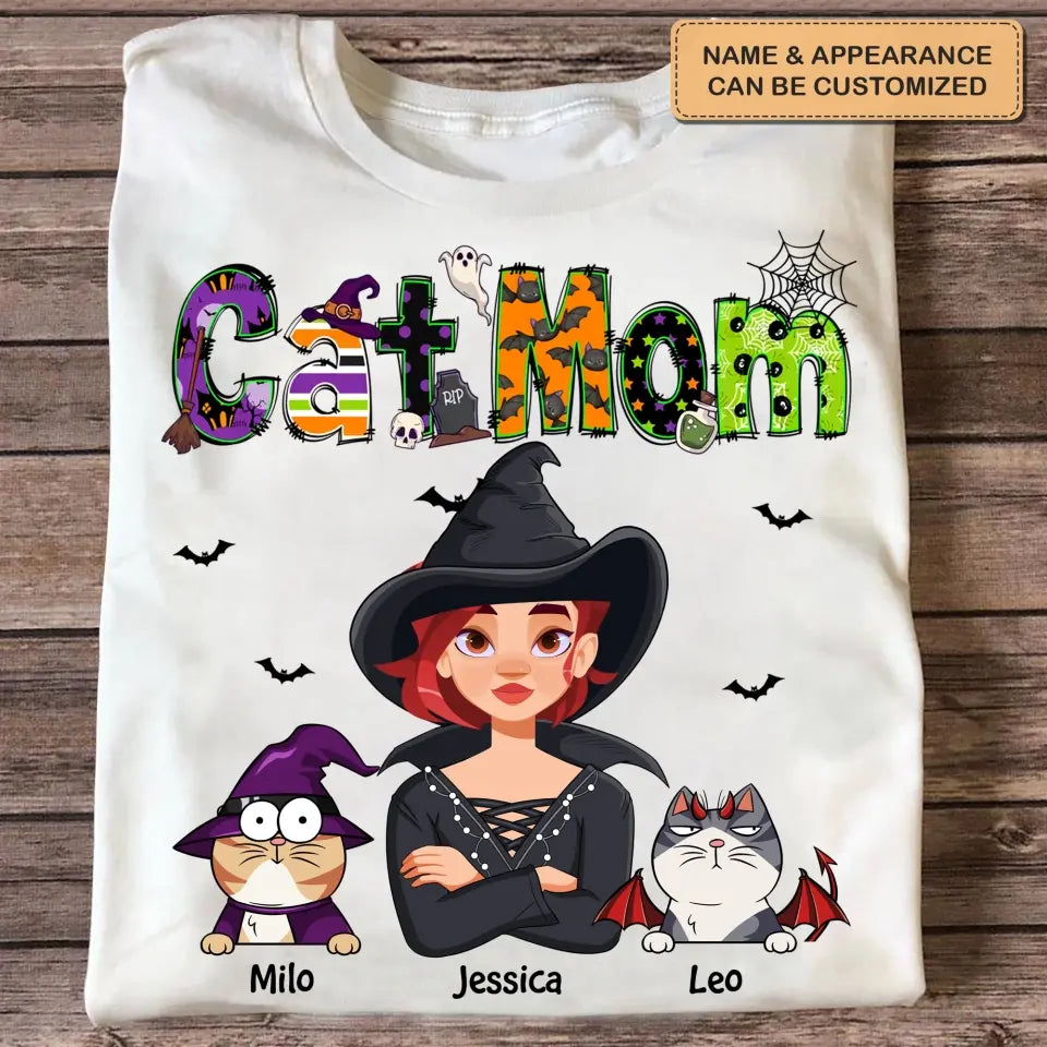 Personalized Custom T-shirt - Halloween Gift For Cat Mom, Cat Lover - Cat Mom Halloween V2