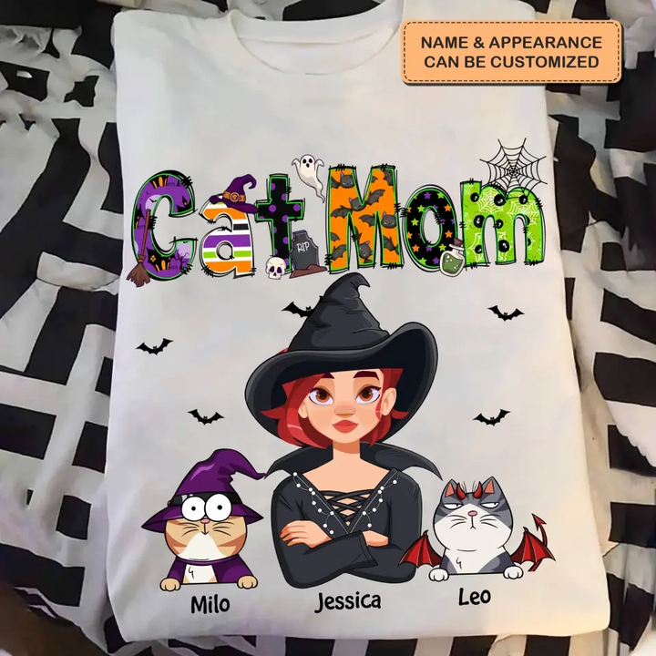 Personalized Custom T-shirt - Halloween Gift For Cat Mom, Cat Lover - Cat Mom Halloween V2